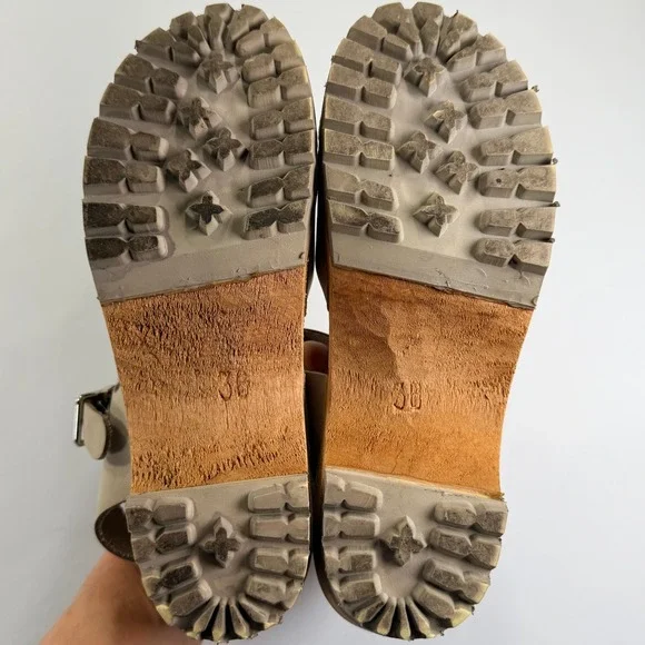 MIA Abba Swedish Clog Women 36/6 Beige Leather Wooden Sole Slingback Boho Sandal - Picture 7 of 12